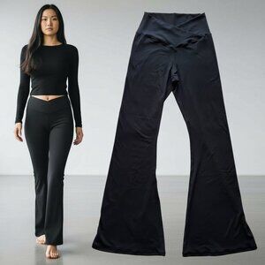 Crossover Waist Yoga Flare Bottom Pants Black Size L